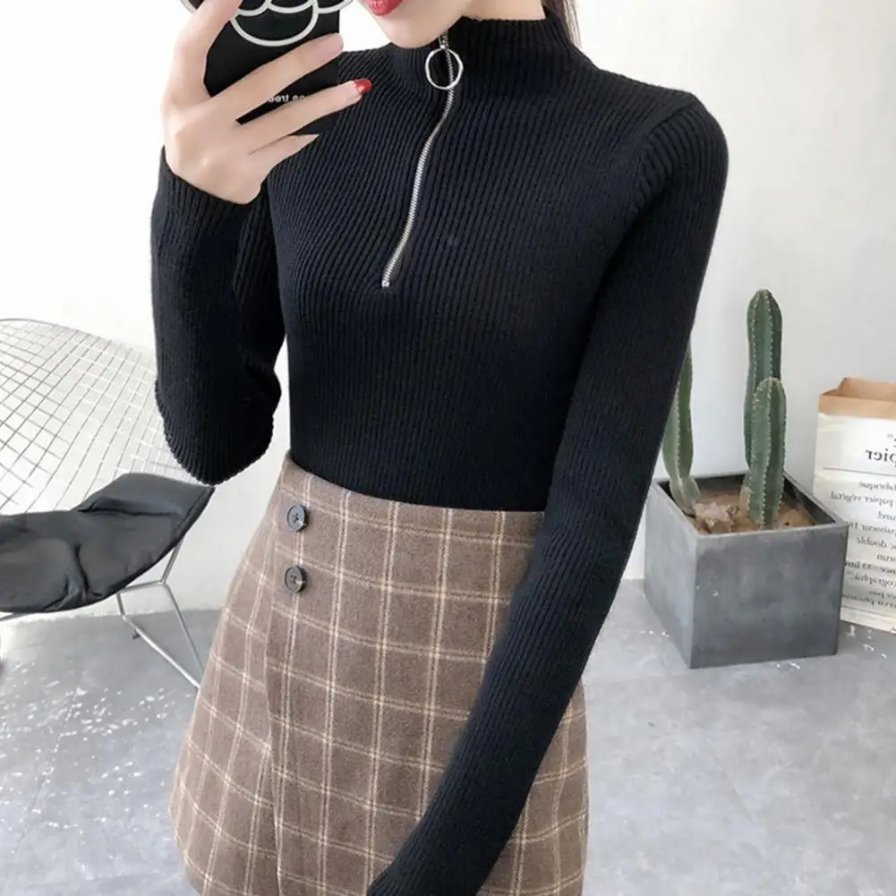 

Elastic Breathable Sweater High-quality Fabric Sweater Stylish Autumn Winter Women's Knitted Pullover Sweater Half for Office