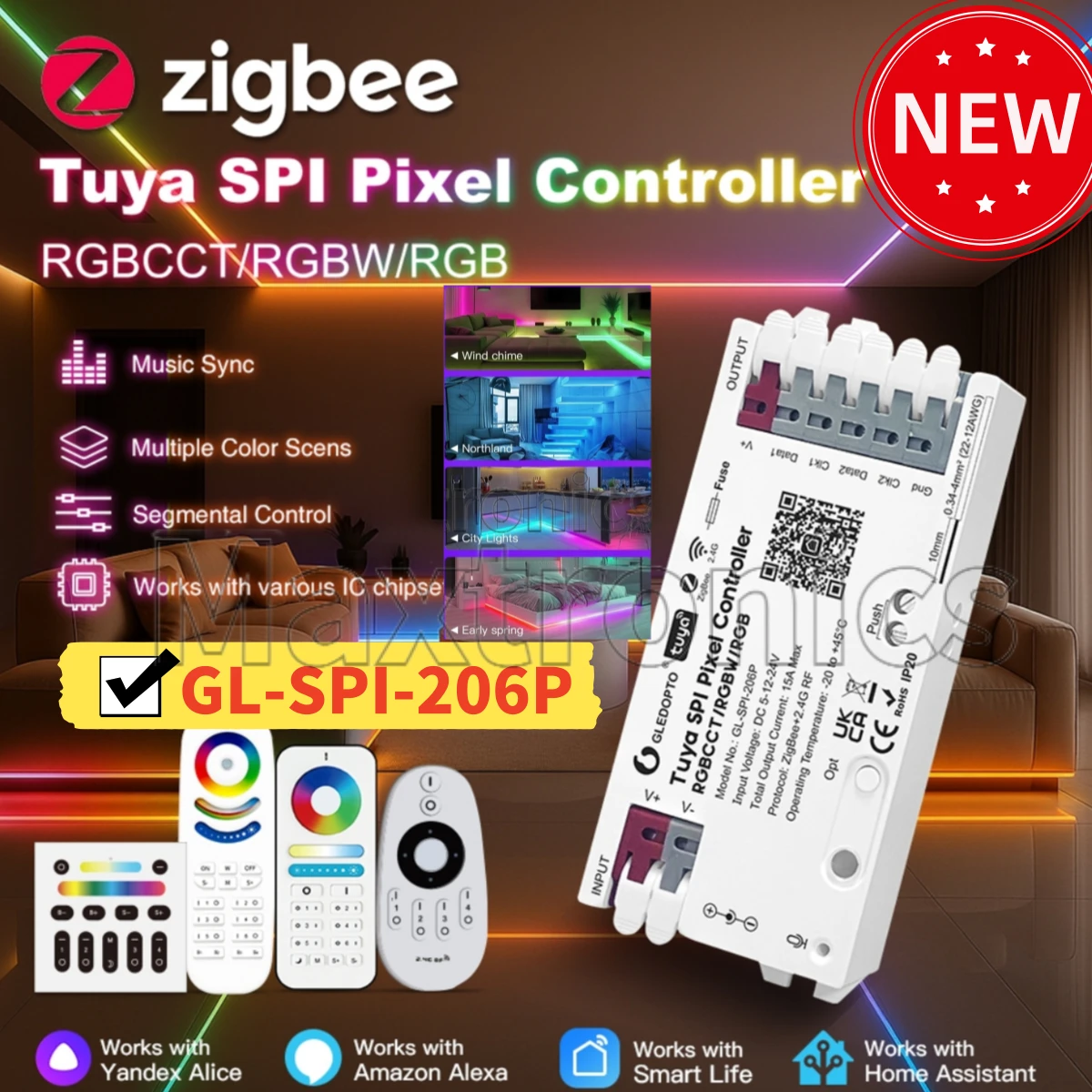 

GLEDOPTO ZigBee Tuya RGB/RGBW/RGBCCT SPI Pixel LED Strip Light Controller Smart Life APP Control for WS2812 SK6812 SPI LED Lamp