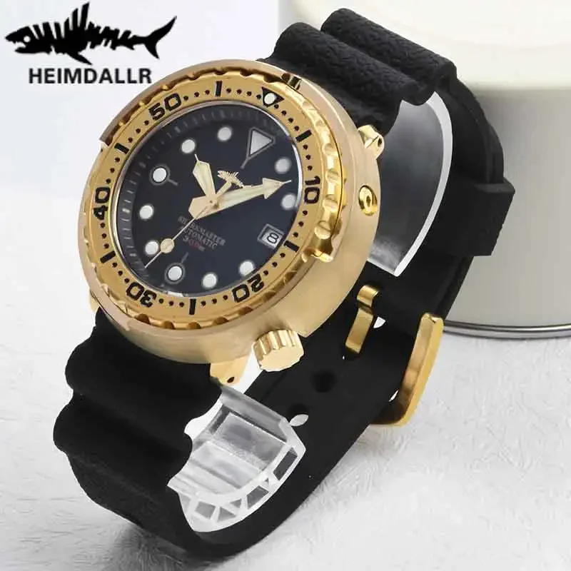 Heimdallr masculino à prova dwaterproof água c3 luminosa safira 30atm mergulhador relógios 47mm bronze caixa de atum nh35a relógio de pulso mecânico automático