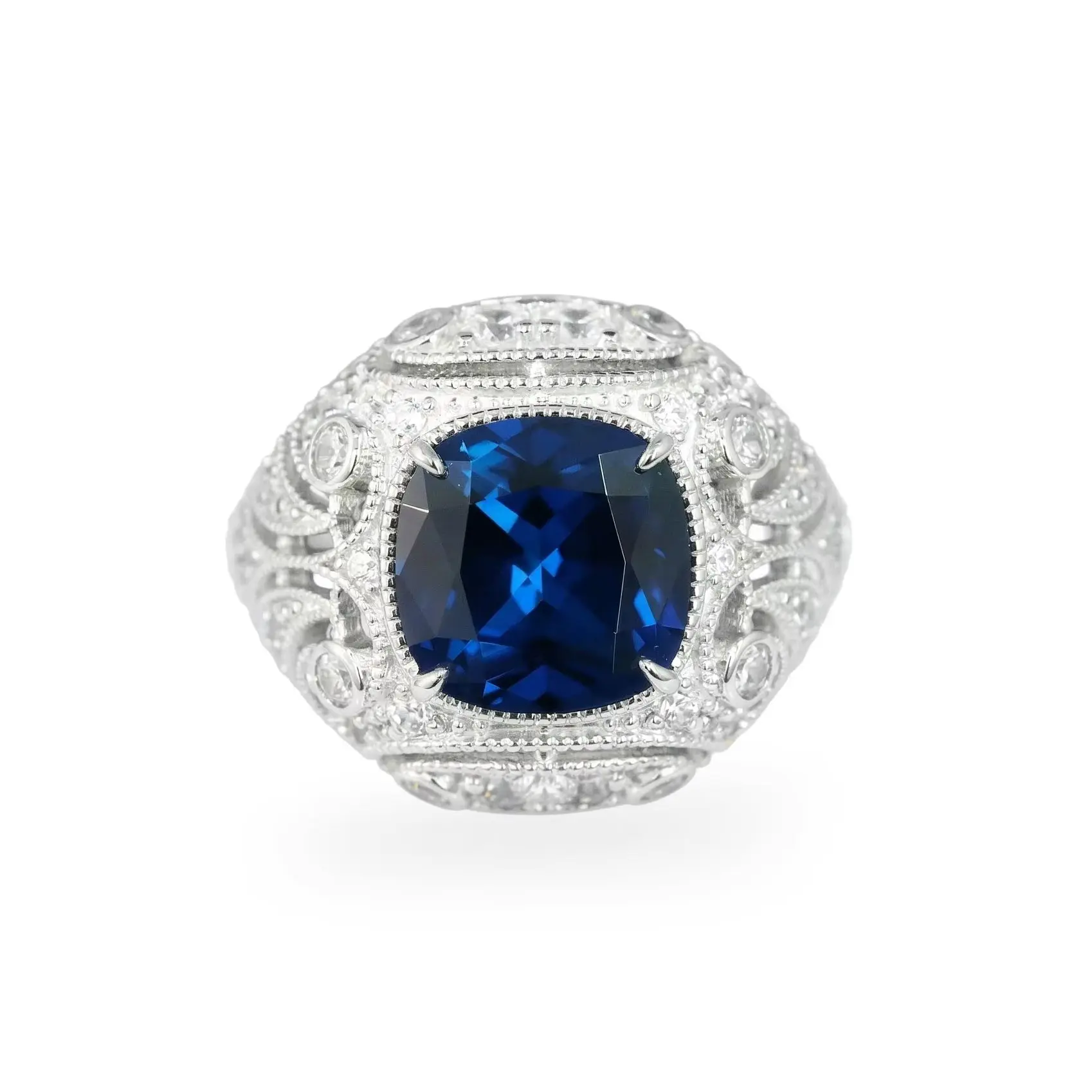 

Vintage Star Artificial Cabochon Sapphire Ring Art Deco 925 Sterling Silver Women's Statement Fine Jewelry Luxury Birthday Gifts