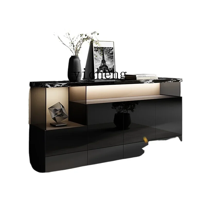 

minimalist rock slab dining side cabinet light luxury high-end living room wall locker