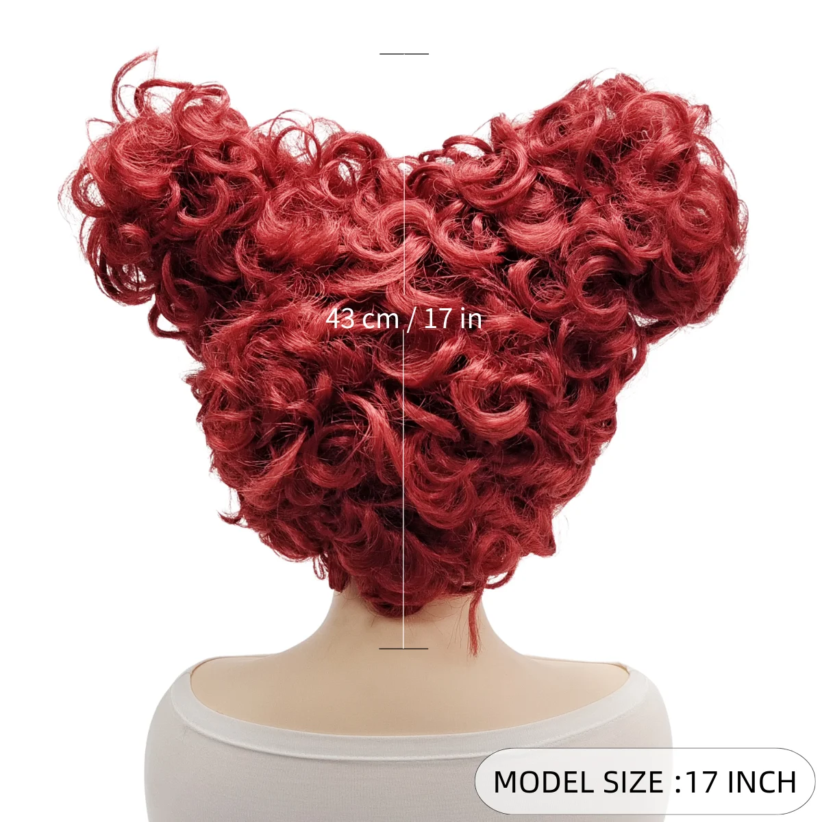 Red Queen Inspired Red Curly Double Bun Wig, Synthetic Hairpiece for Alice in Wonderland Cosplay, Halloween and Costume Parties image 5