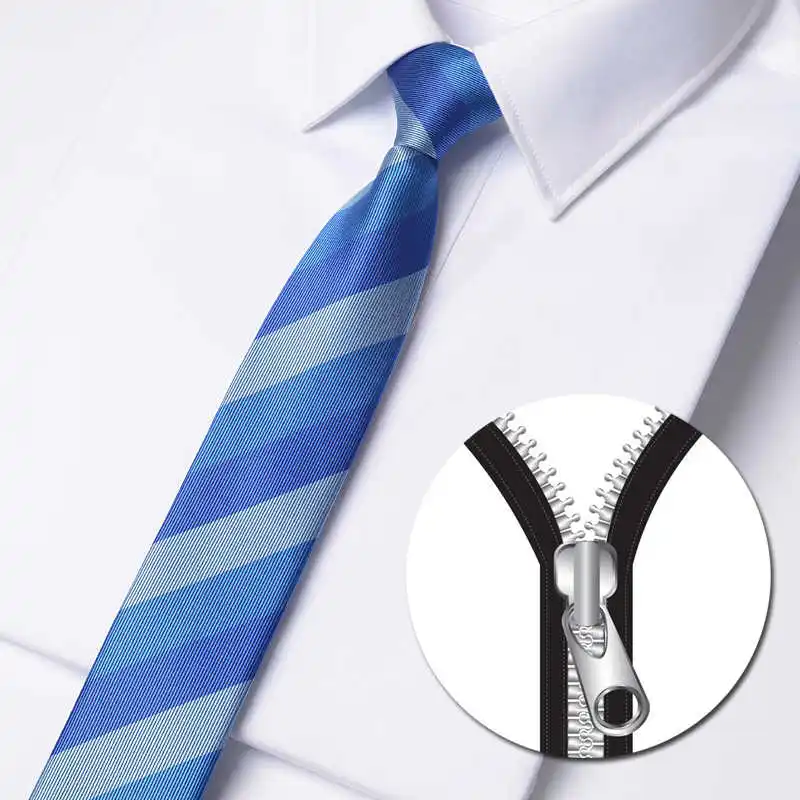 High Quality Tri Color Blue Stripe Tie For Men 5cm Narrow Fit Slim Fit Business and Leisure College Style Simple Zipper Necktie