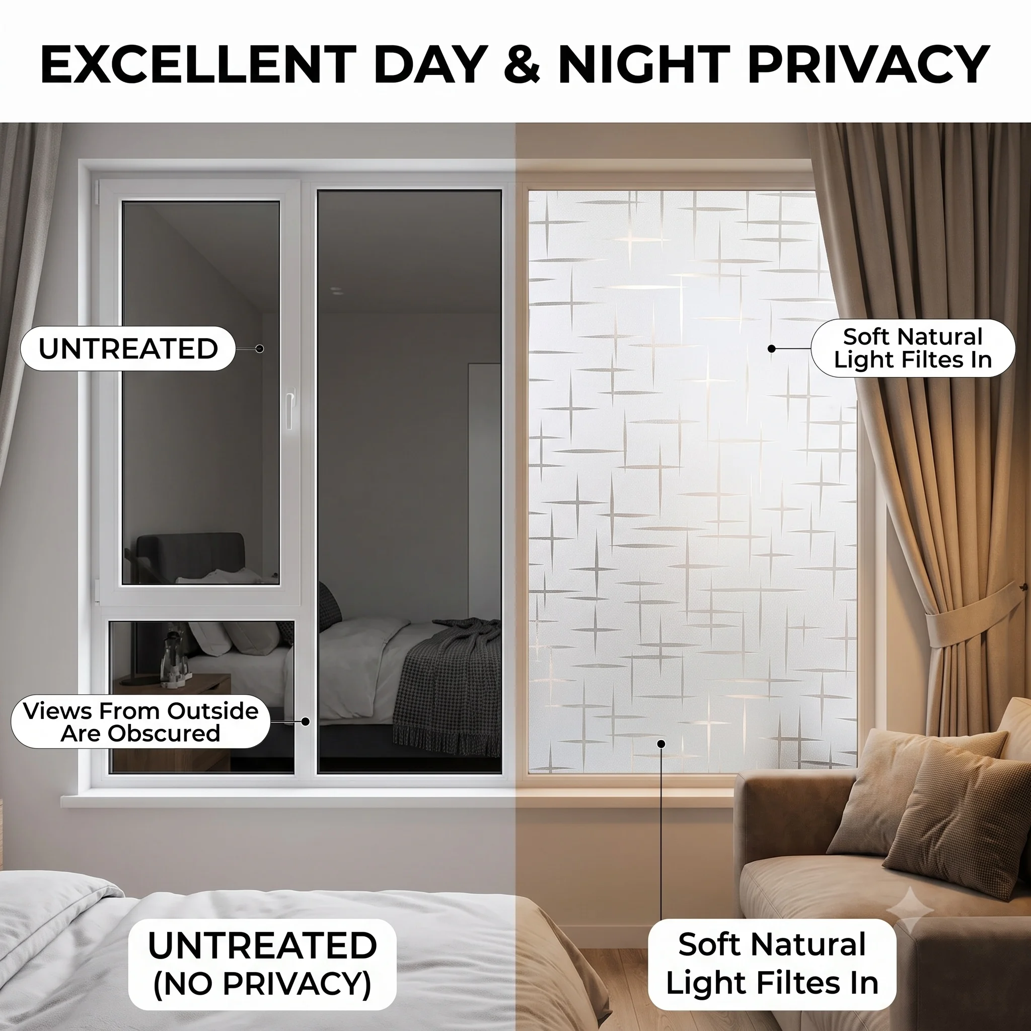 Cross-Line Pattern Static Cling Window Film Frosted Privacy Glass Sticker Anti-UV Light Filter No-Glue Removable Reusable