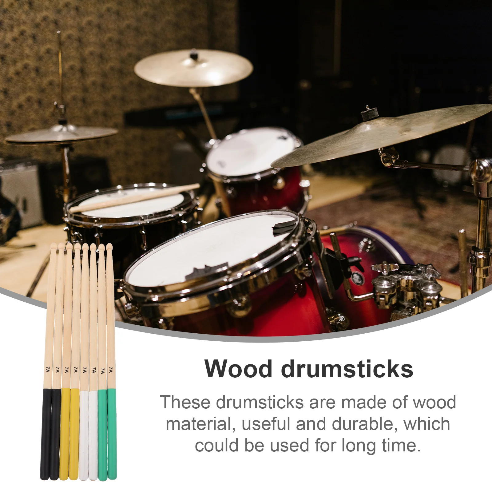

4 Pairs Maple Drumsticks Non Slip Covers Comfortable Grip Wood Material Drum Practice Sticks Adult White Black Yellow Green