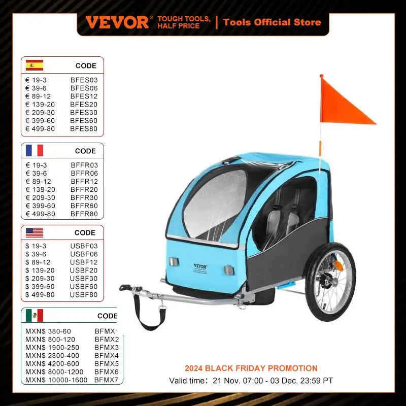 VEVOR 60/110 lbs Child Bike Trailer Tow Behind Foldable Kids Bicycle Trailer with Coupler Steel Frame for Toddlers Children