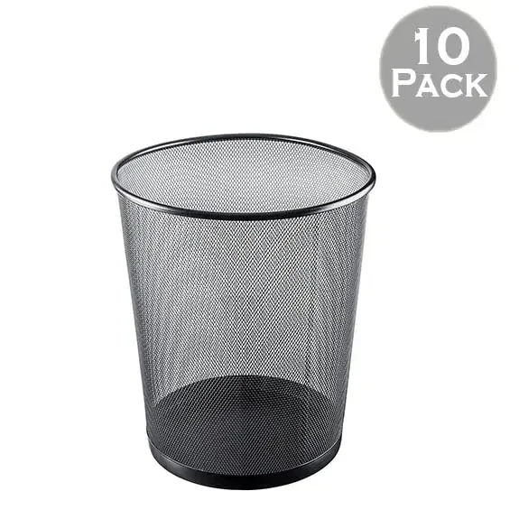 Steel Mesh Round Open Top Waste Basket Bin Trash Can for Office Home (10, Black)