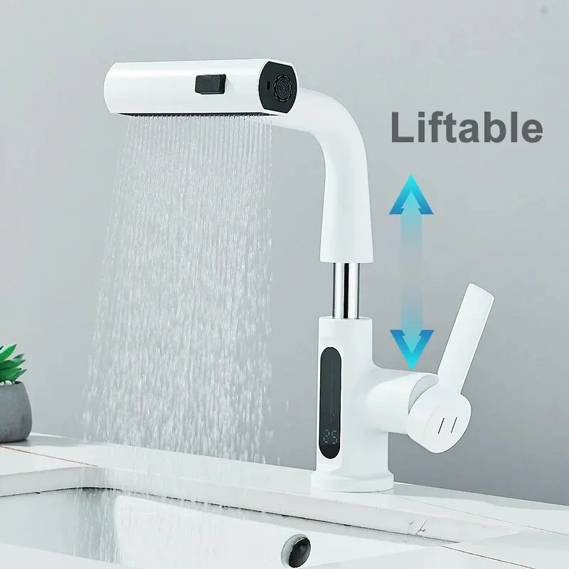 Grifo de lavabo con pantalla Digital de temperatura para baño, rociador de 3 vías, agua fría y caliente, mezclador de fregadero