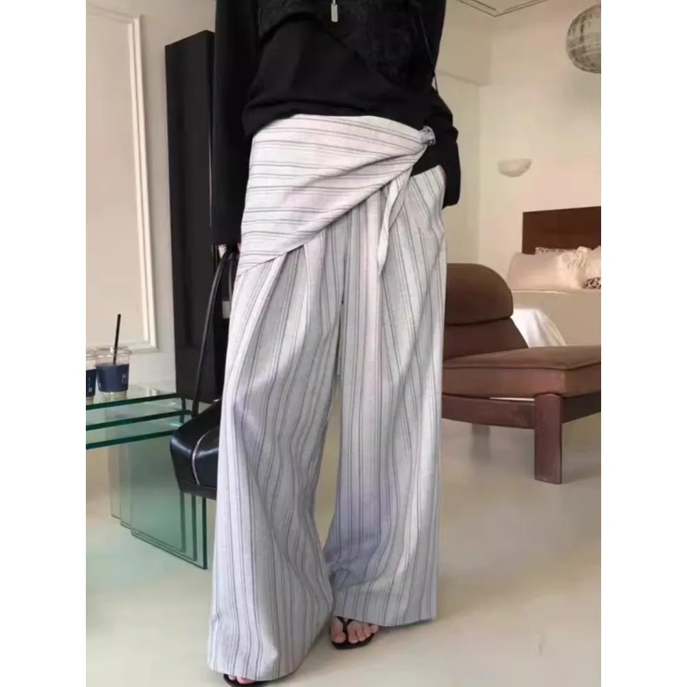 

Брюки-юбка SuperAen Office Lady Design, повседневные, весна 2026, новая модная коллекция, в полоску, с высокой талией, прямые, широкие штанины