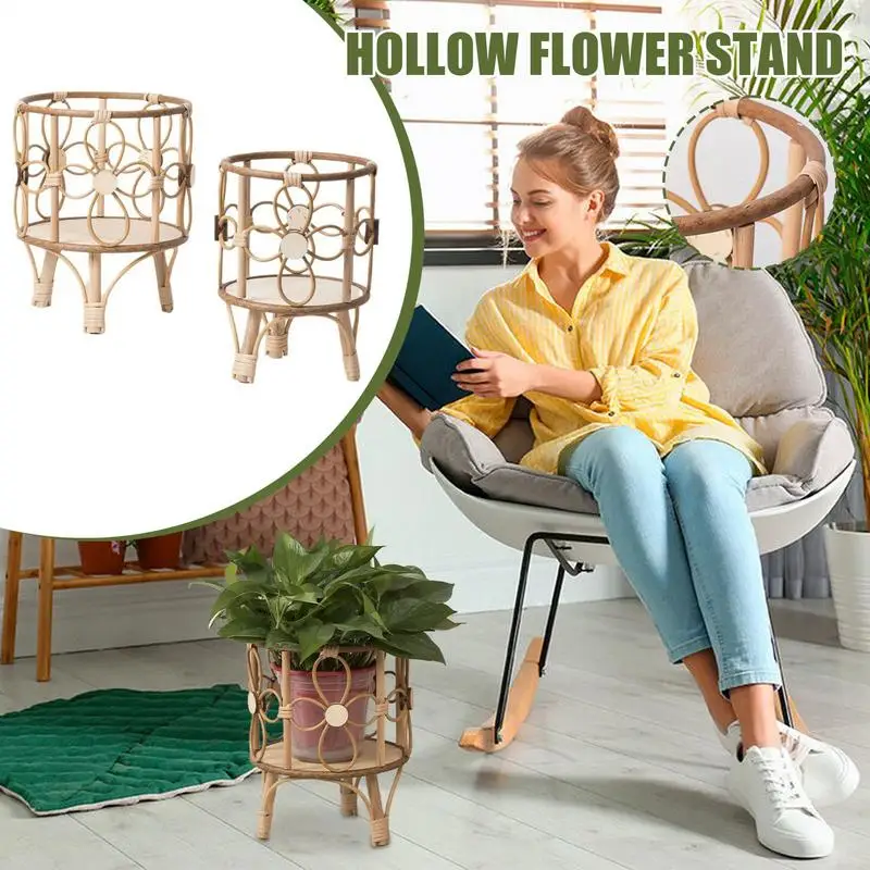 

Wicker Plant Stand Hollow Wicker Plants Baskets Indoor Hollow Stool Shelf With Legs Pot Holder Rustic Display Rack For Balcony