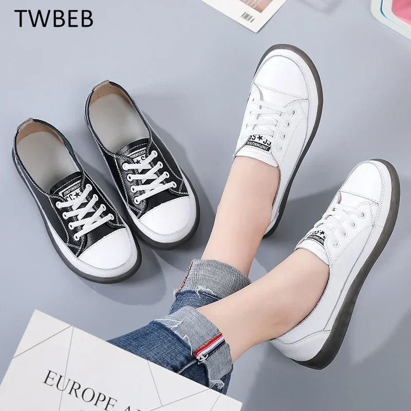 Women's Genuine Leather Sneakers Women Casual Fashionable Sports Shoes Vulcanized Woman Summer Flat Shoe Ladies White 40