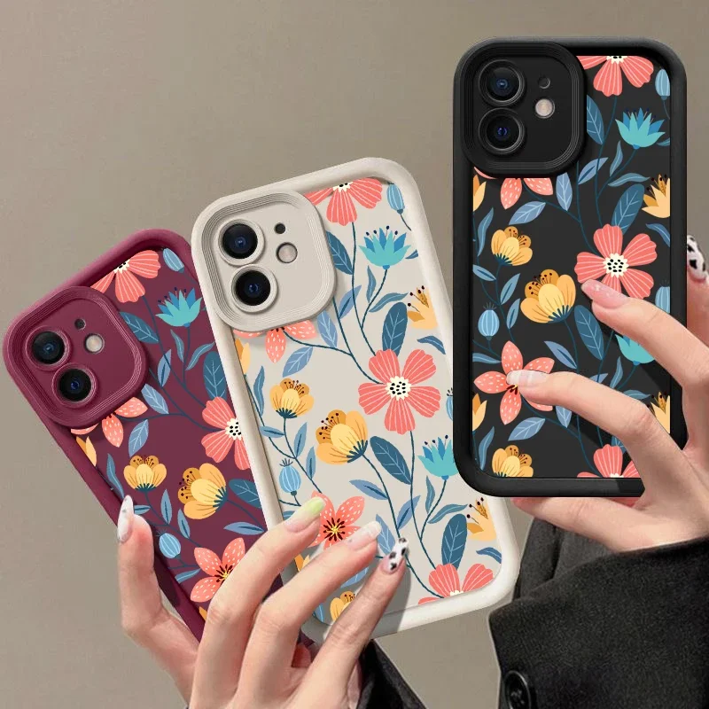 Ins Style Colorful Flowers Silicone Phone Case For iPhone 16 Pro Max 15 Pro 14 13 12 11 Mini Senior Fashionable Y2K Phone Cases