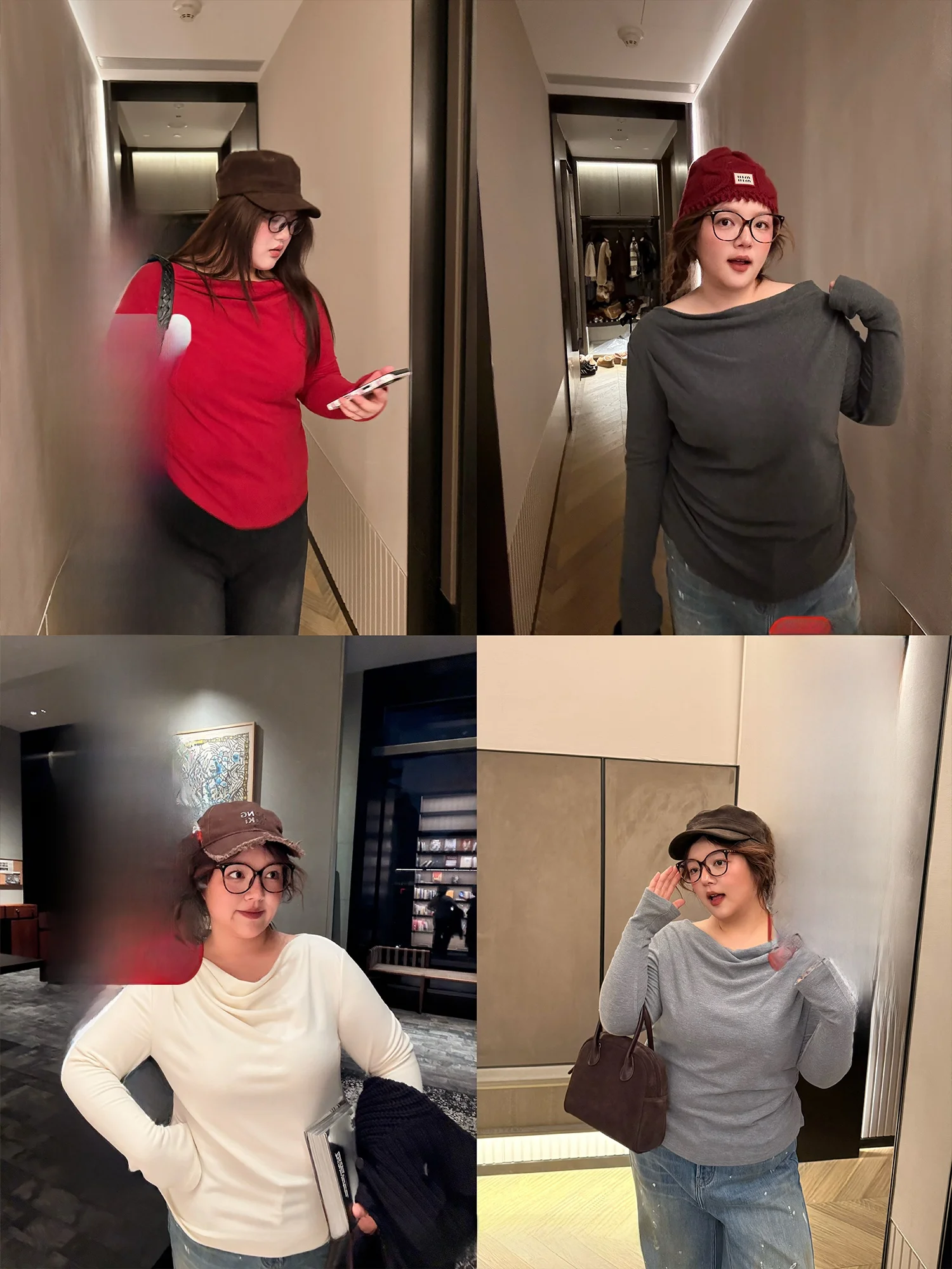 

Lao Zhang And Little Fat PONGKIKI Women's Wool Long Sve Base irt oulder Sla Ne Design Casual Sle T-irt