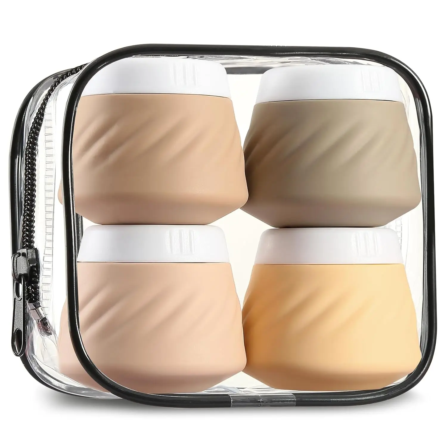 TSA Approved Travel Size Silicone Cream Jars, Leak-proof Toiletries Containers with Clear Bag