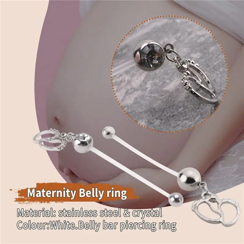 A95D-Flexible Pregnancy Maternity Belly Navel Bar Ring Body Piercing Baby Feet