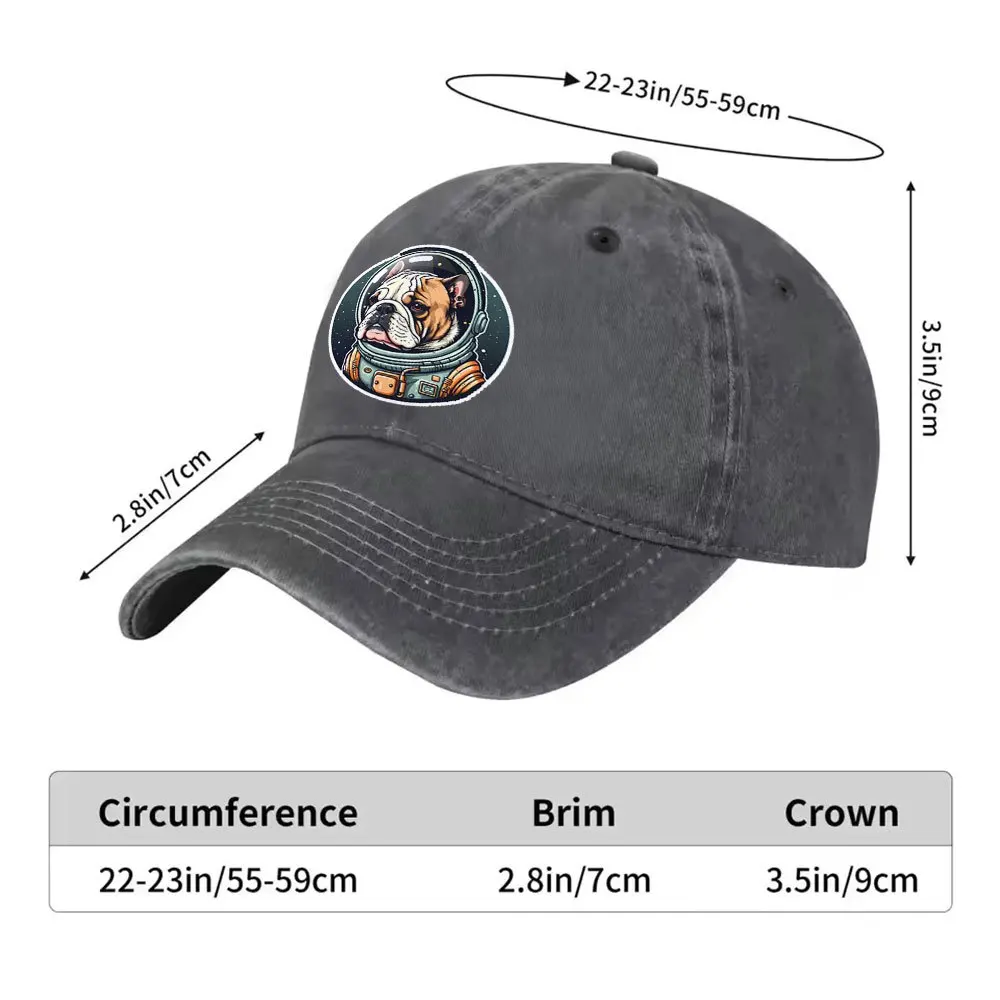 Vintage Space Bulldog Washed Baseball Cap Unisex Adjustable All-Season Casual Cap for Outdoor Daily Wear