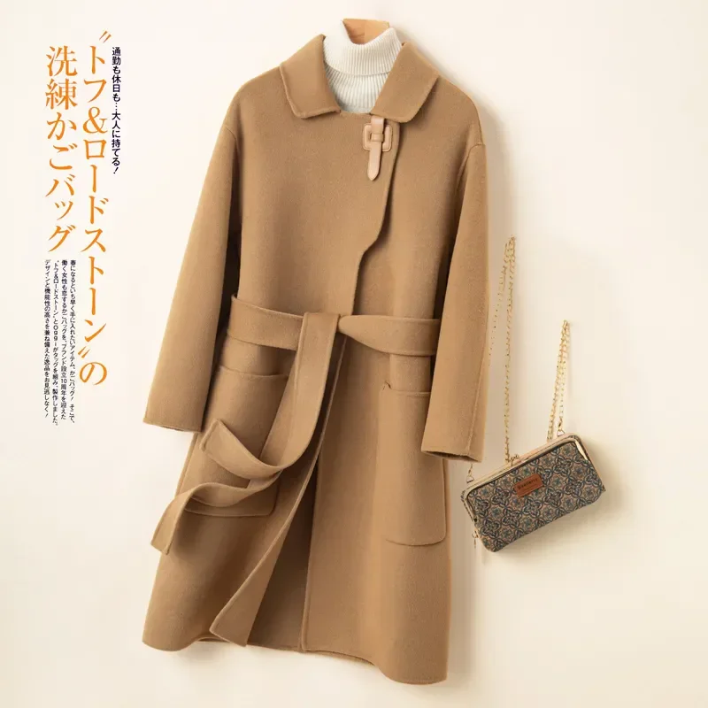 2025 Nieuwe Winterjas Wol Double Breasted Kasjmier Vintage Elegante Jas Vrouwen Mode Bovenkleding Zwart X-Lange Jassen Vrouwelijke