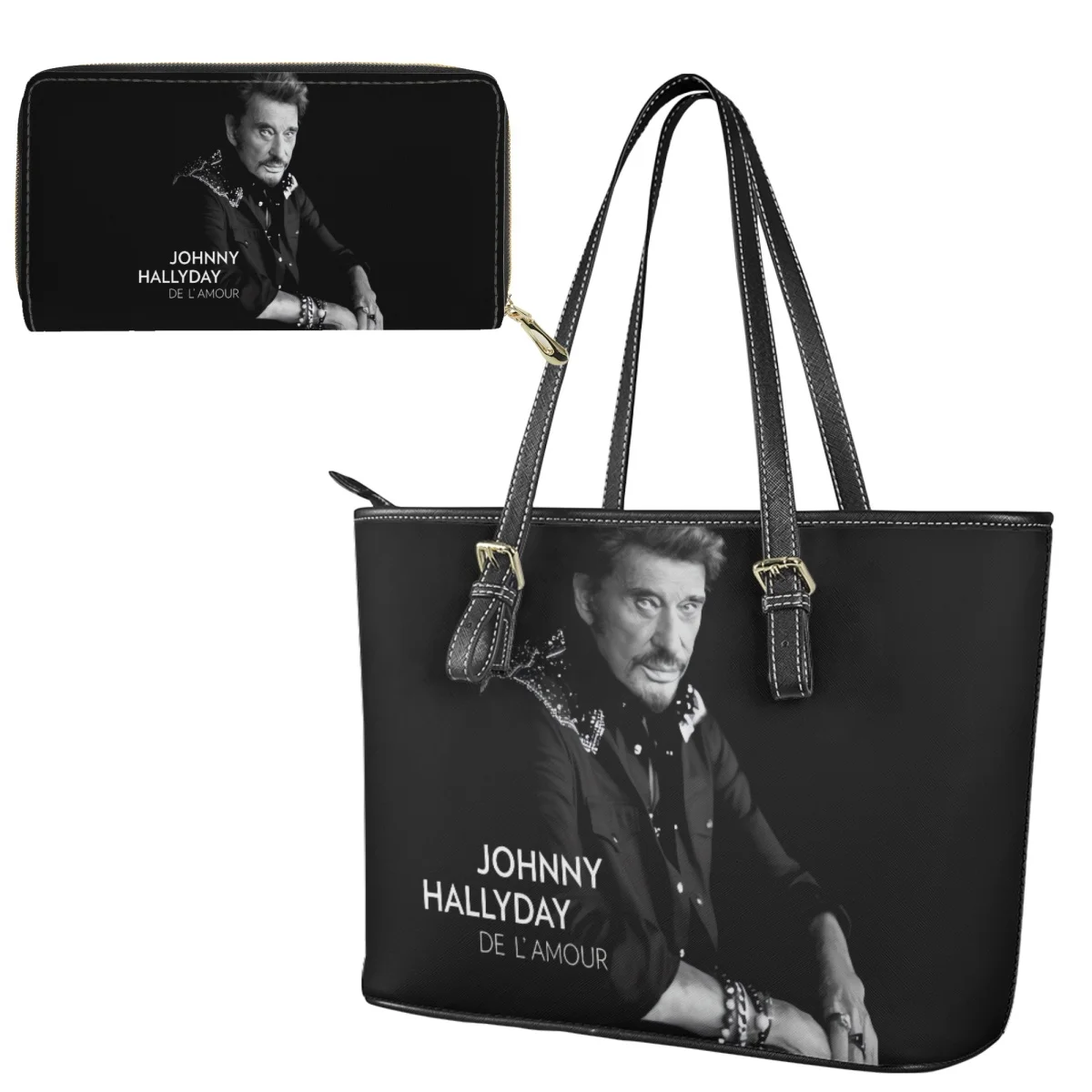 Imagem -02 - Bolsa de Poliéster Padrão Johnny Hallyday para Mulheres Conjunto Carteira Macia Durável Resistente ao Desbotamento Bolsas de Ombro para Meninas Adolescentes Senhoras