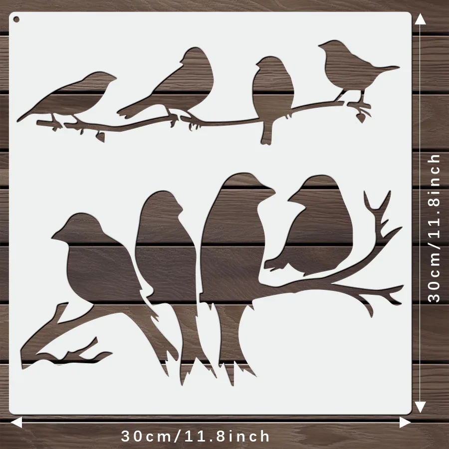 1 قطعة كبيرة 11.8x11.8 بوصة قابلة لإعادة الاستخدام البلاستيك الطيور على فرع ورقة صورة ظلية قالب للخشب اللوحة الطنان أداة ديكور المنزل