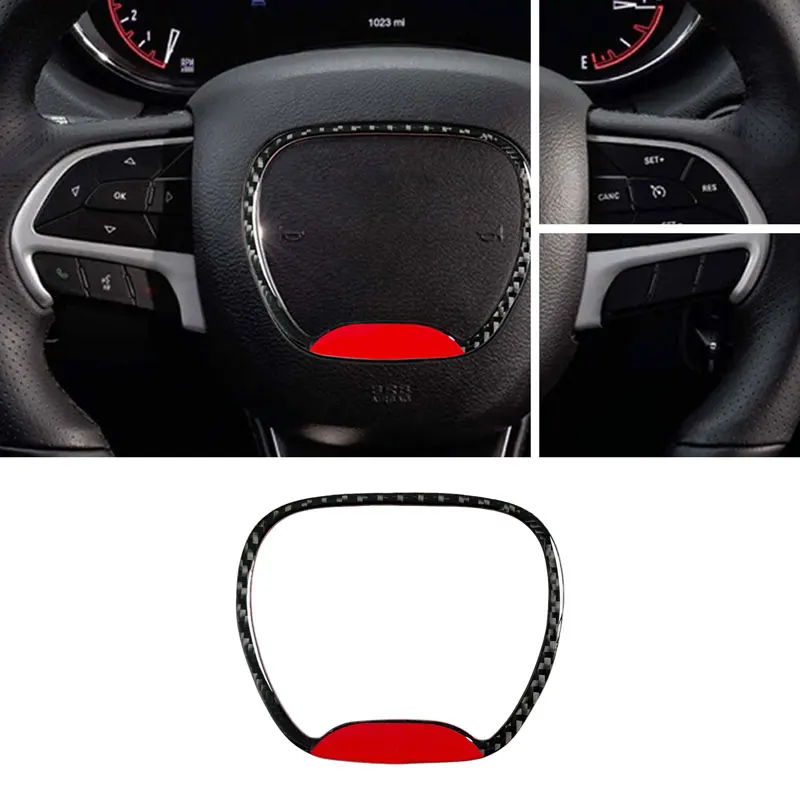 1pcs Carbon Fiber Interior Decor Car Steering Wheel Cover Sticker For Dodge Ram 1500 2500 3500  Challenger Charger Caliber