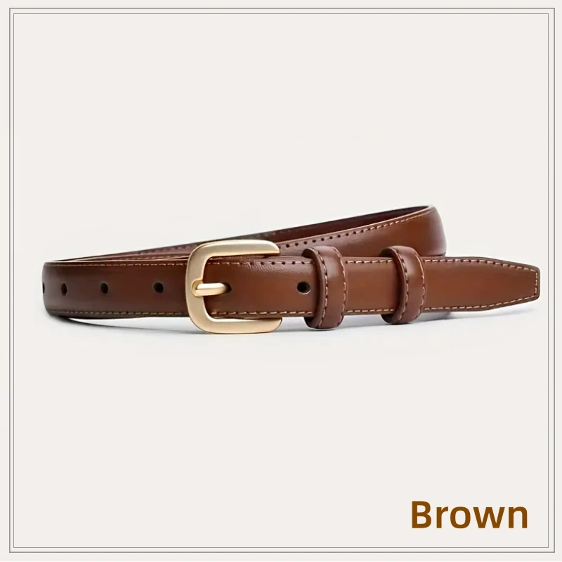 Ladies' slim fit belt with solid color gold buckle design, suitable for pairing shorts, pants, dresses, suitable for casual out