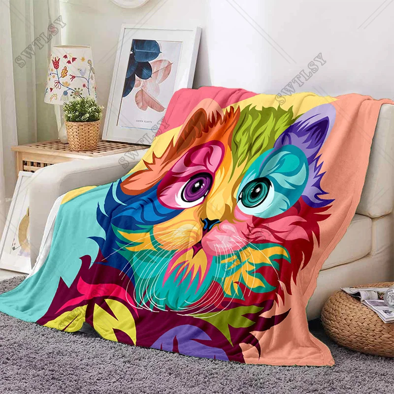 

Cartoon Cute Cat Print Flannel Throw Blanket Super Soft Portable Blankets for Travel Yoga Blanket Blanket Lightweight Warm