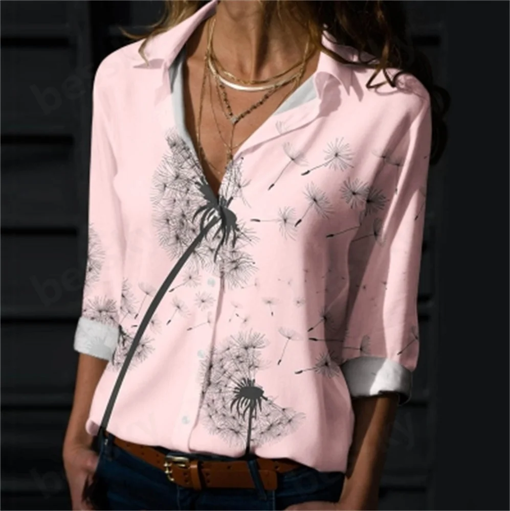 

Ladies' Printed V-neck Long Sleeved Shirt Spring/Summer Fashion Top for Women