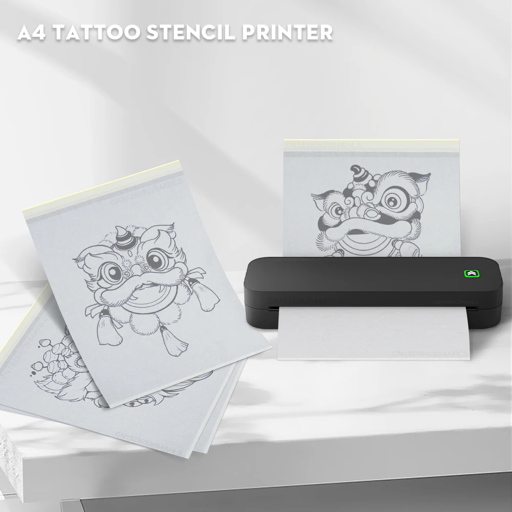 Inkless Thermal Printer A4 Paper Printing Machine Bluetooth Wireless Tattoo Stencil Printer or 50 Sheets Tattoo Transfer Paper