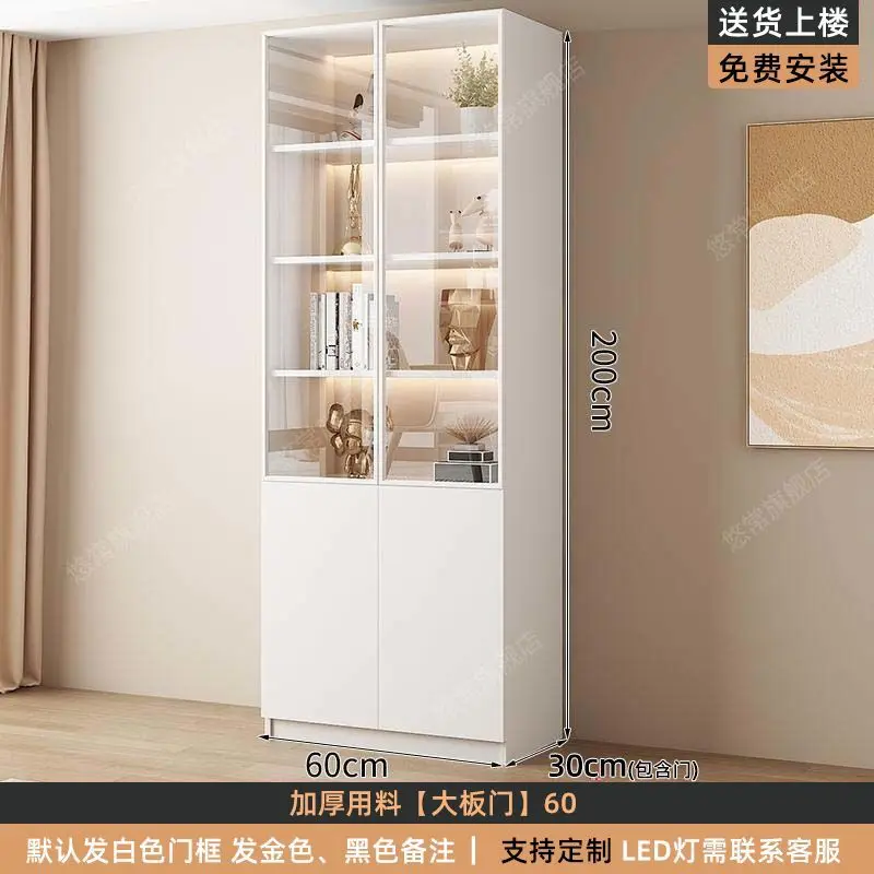 Modern Bookcase with Glass Door Living Room Cabinet Wooden Bookshelf Display Wall Storage Cabinet Dust Proof Sideboard Furniture view 5