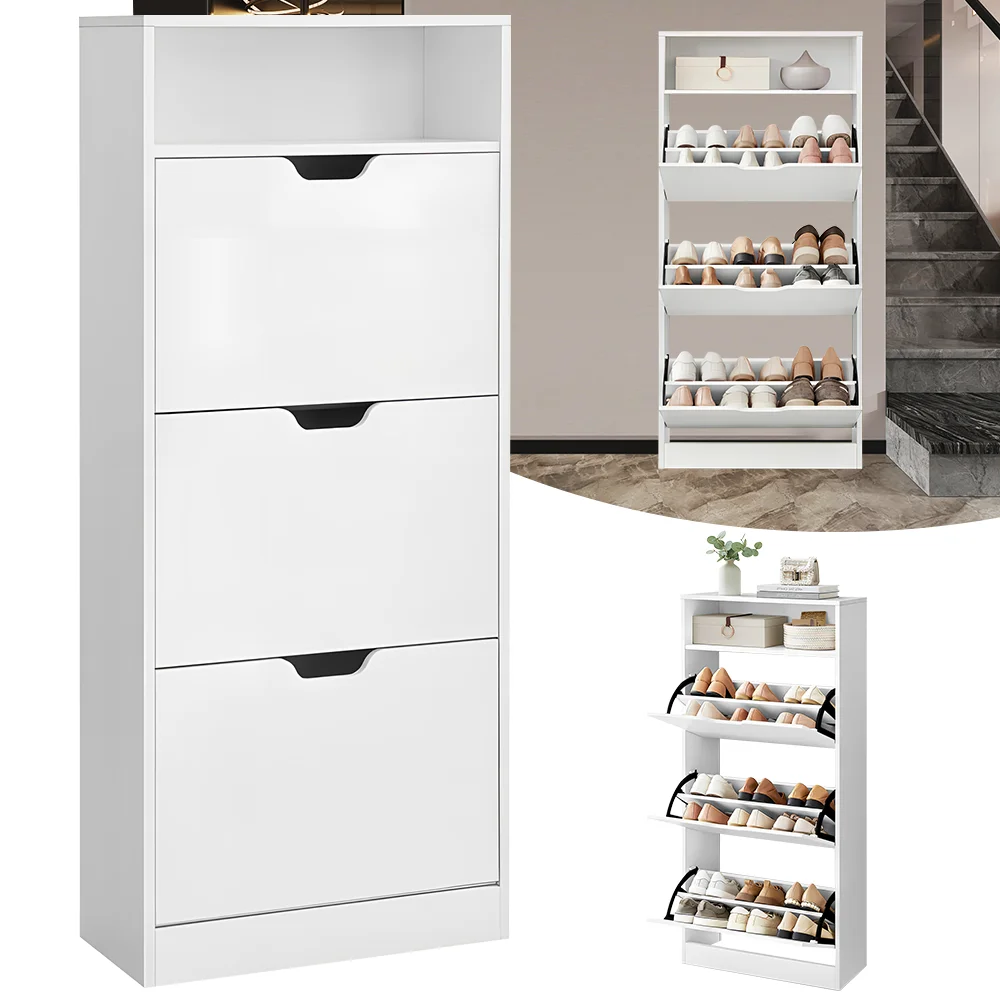 Schuhschrank, Schuhregal mit 3 Klappen, offenes Fach für Flur, Wohnzimmer, Schlafzimmer, Zuhause, Schuh-Organizer