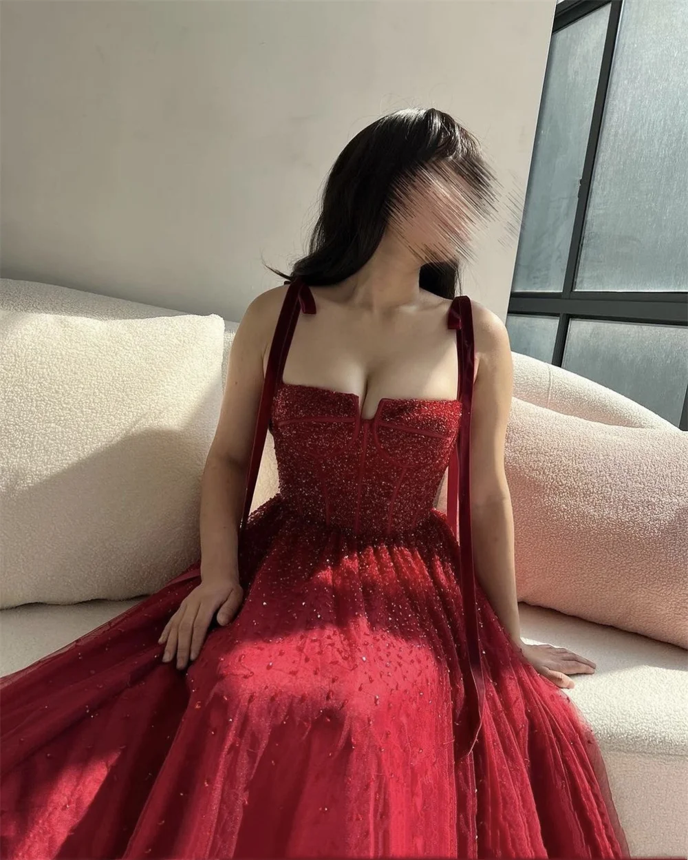 Jessica Red Prom Dress Beaded Glitter Tulle Evening Dresses 2024Vestidos De Fiesta A-shaped Princess Birthday Party Dress