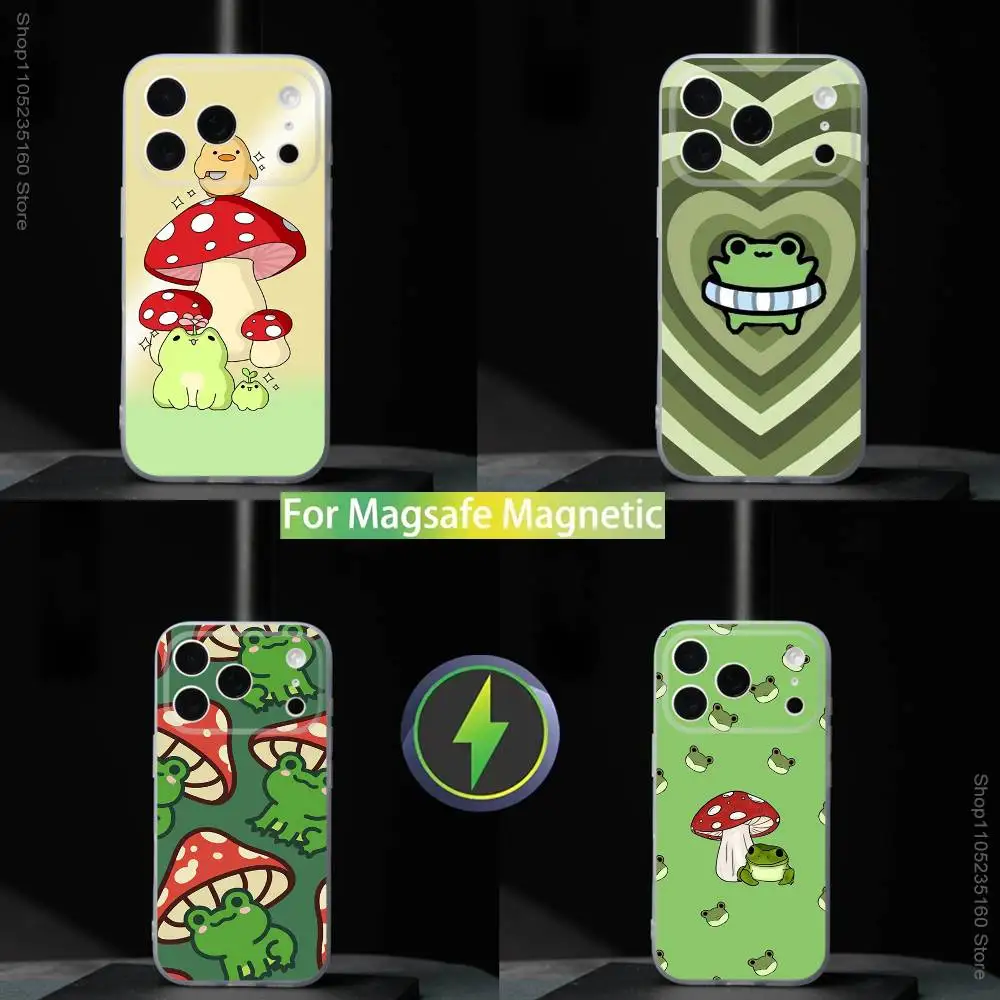 

Cartoon Frog m-mushroom For iPhone 11,12,13,14,15,16,17,Pro,Max,Plus,Mini,SE4,E Phone Case Magnetic For Magsafe Wireless