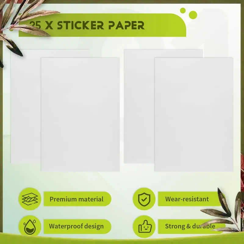 New-25 Sheets Printable Vinyl Sticker Paper Self-Adhesive Waterproof Matte White Printing Paper Sheet, For Inkjet Printer