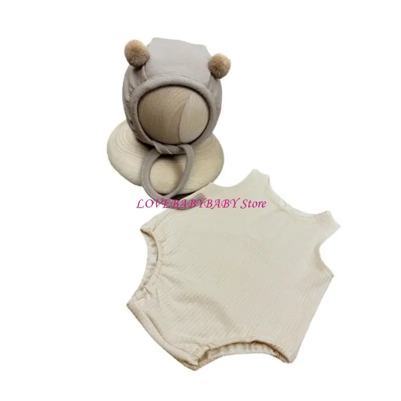 

2pcs/set милый медведь новорожденных наряд фотокатла прекрасная детская шляпа и подходящая рукавица для фотосессии 4xbc