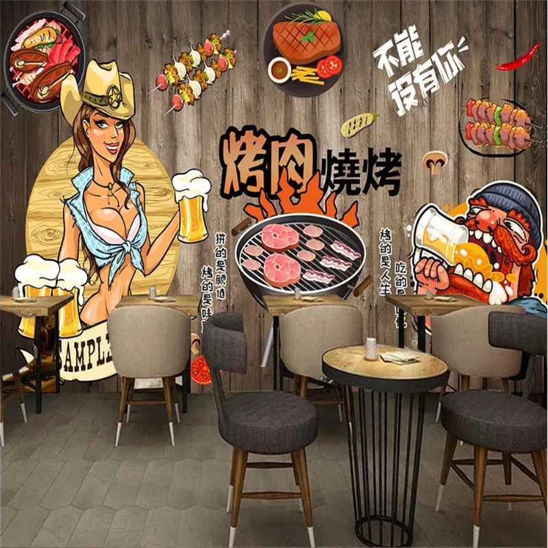 Custom Barbecue Beer Restaurant Background Wall Paper 3D BBQ Shop Snack Bar Industrial Decor Mural Wallpaper Papel De Parede 3D