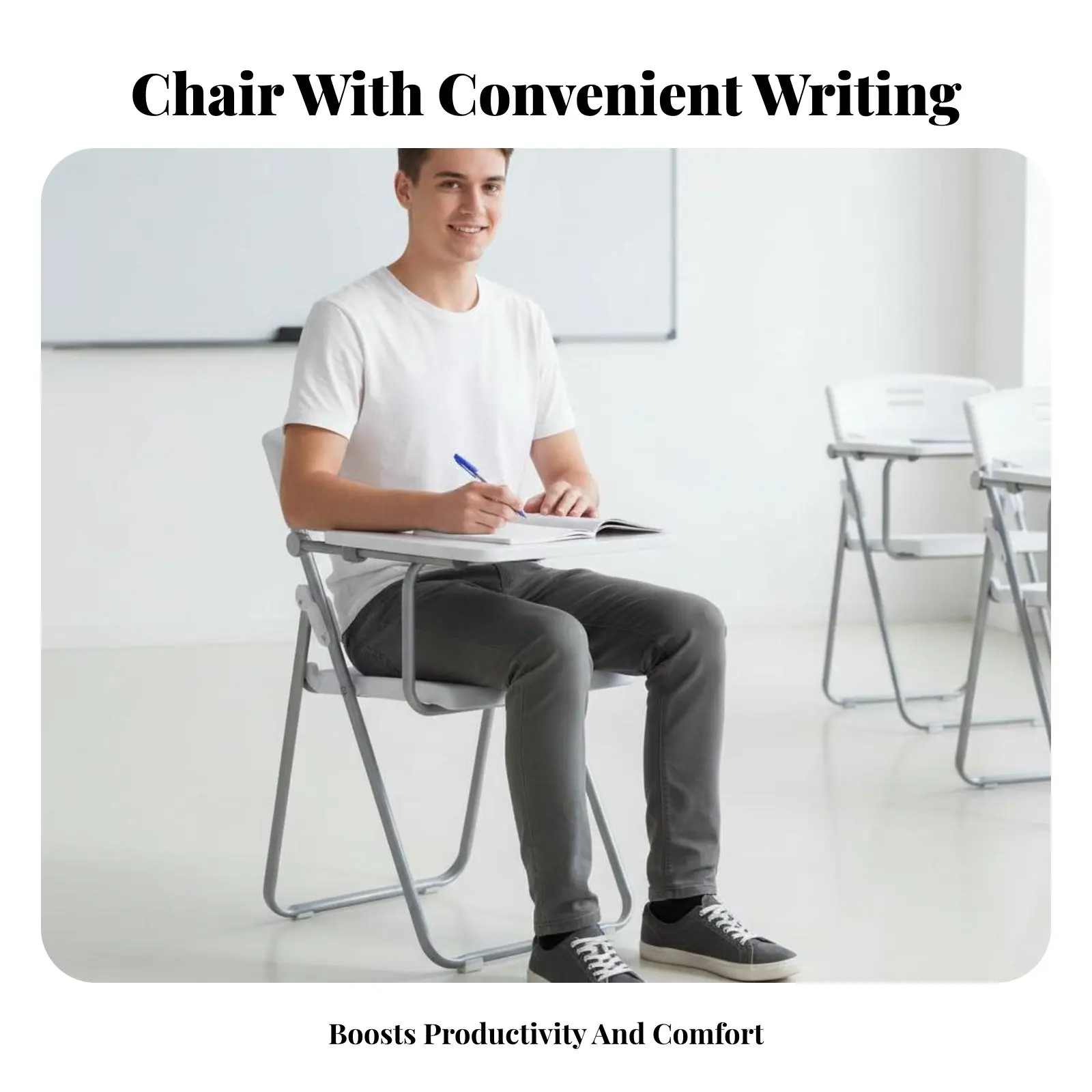 折りたたみ式学生用デスクチェア-折りたたみ式デザイン-折りたたみ椅子-書き込み用タブレット付き-ポータブル-省スペース-オフィスワーカー、教室向け