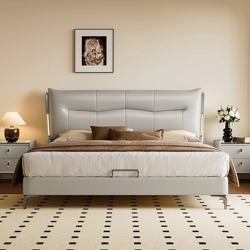 

Modern simple light luxury leather bed 1.8 bed master bedroom high-end atmospheric double bed