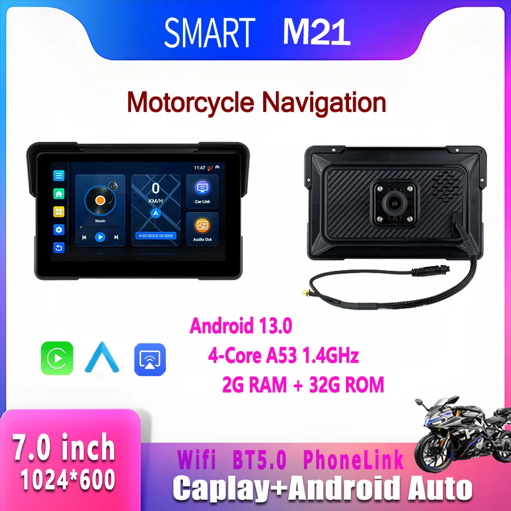 SMART 7.0“ Android 13.0 Motorcycle GPS WiFi MOTO Navigation Wireless CarPlay Wireless Android Auto 4-Core A53 Digital Dashboard