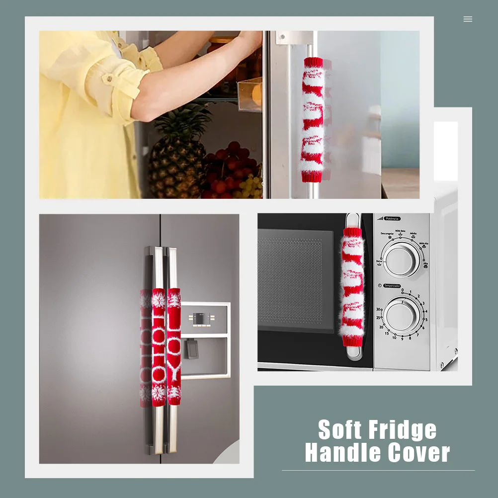 

8Pcs Xmas Fridge Handle Covers Red Knitted Protective Refrigerator Oven Microwave Decorative Festival Kitchen Accessories