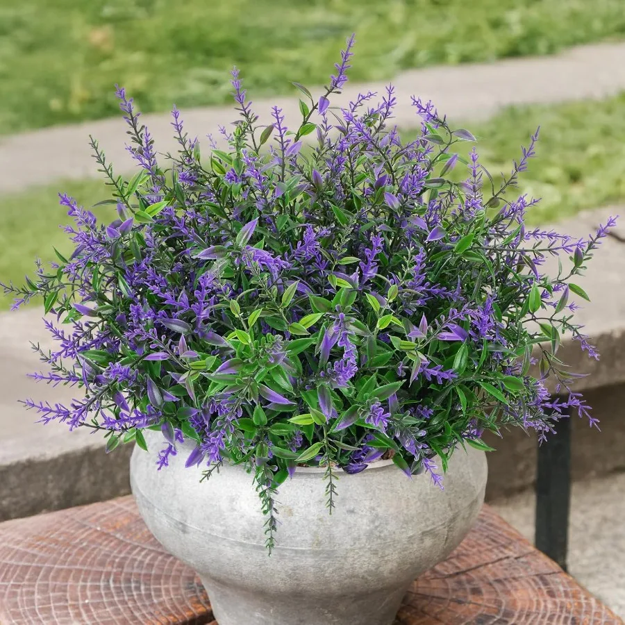 

12Pcs Artificial Lavender Flowers Plants Outdoor UV Resistant Fake Purple Lavender Flowers Stems Plastic Monkey Grass Plants Dr