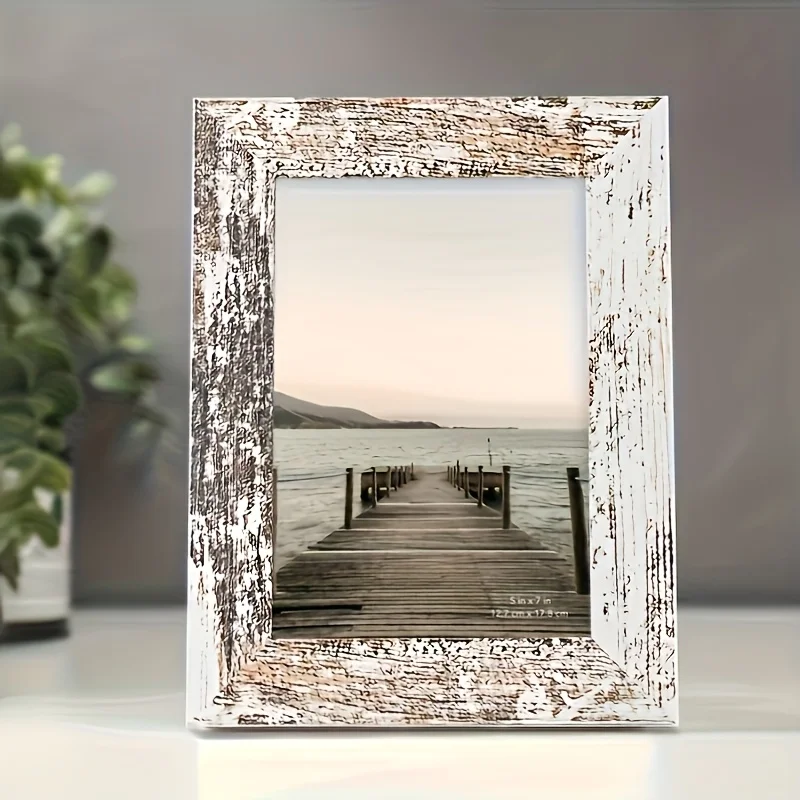 

6pcs Vintage Photo Frames - Rustic Aged Vertical Single Picture Frames with Artificial Wood (Faux Wood), Wood Grain, 5x7 Inch Suitable for Showers, Weddings, Portraits, Group Photos - Home & Office Decor, Birthday, Christmas Gifts