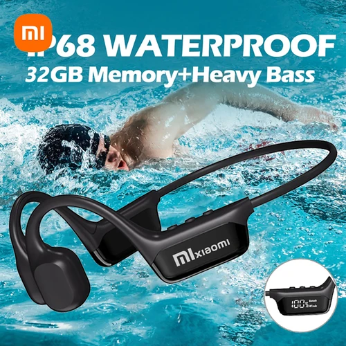 XIAOMI MIJIA-auriculares de conducción ósea para natación, cascos Hifi inalámbricos con Bluetooth, IPX8, resistente al agua, reproductor de MP3, micrófono, 32GB