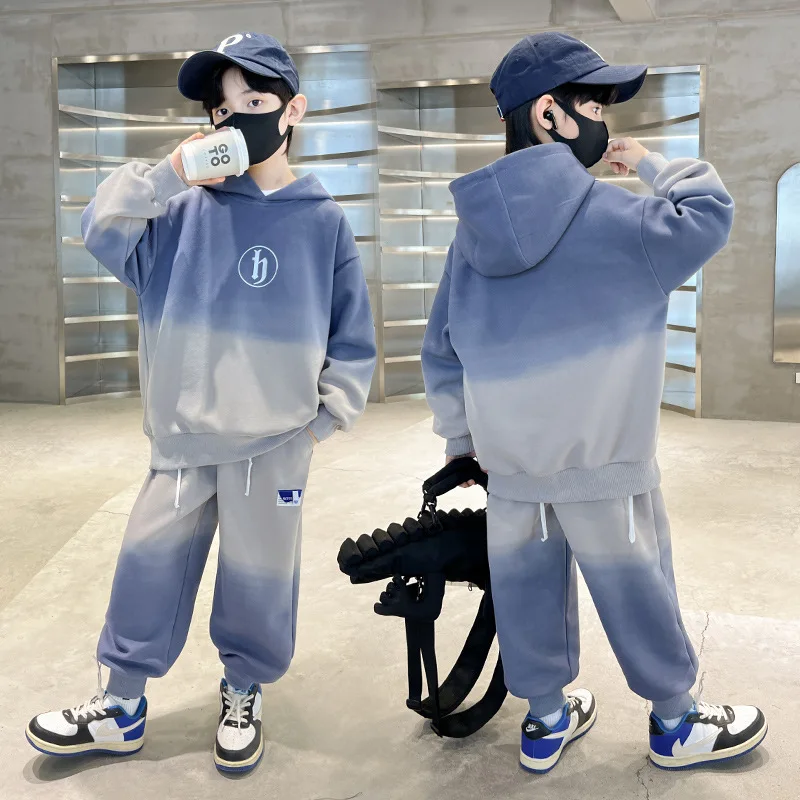 

Kids Sports Sets Loose Sweatshirt and Casual Pants Two-Piece 2023 New Clothes for Children Gradient Boys Hip Hop Fashion Outfits