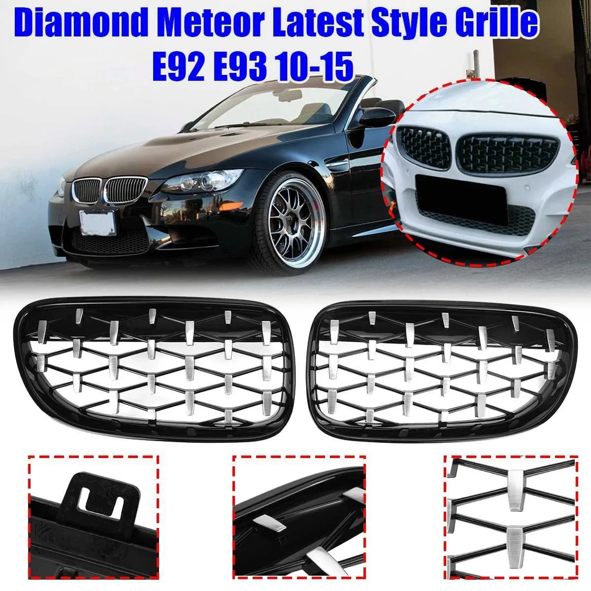 Gloss Black&Chrome Diamond Meteor Style Grille for BMW 3 Series E92 E93 2010-2015 51137254969 51137254970