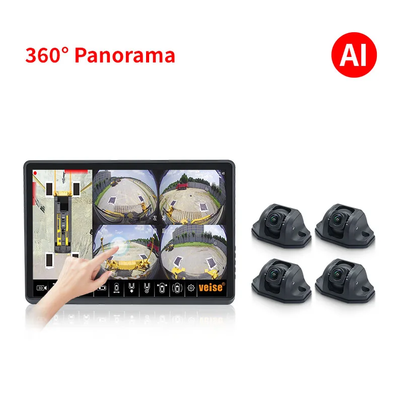 

3D 360 Surround View System for Truck Bus 1080P All-in-One Touch Monitor 4 Cameras Kit
