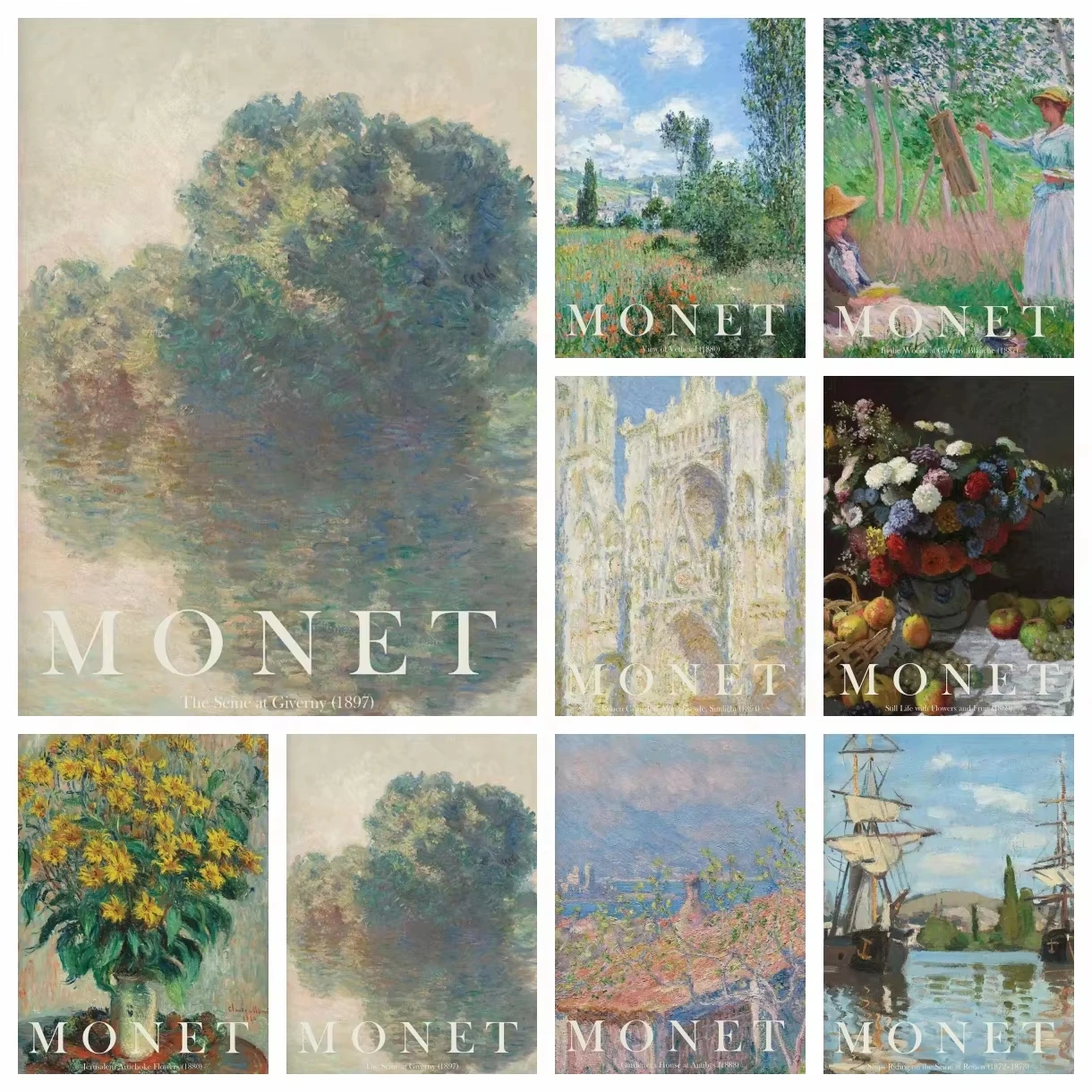 5D DIY Diamant-Malerei-Set Monet Klassisches Kunstwerk Vollflächiges Strass-Mosaik Wanddekoration Bastelset für Heimdekoration Geschenk