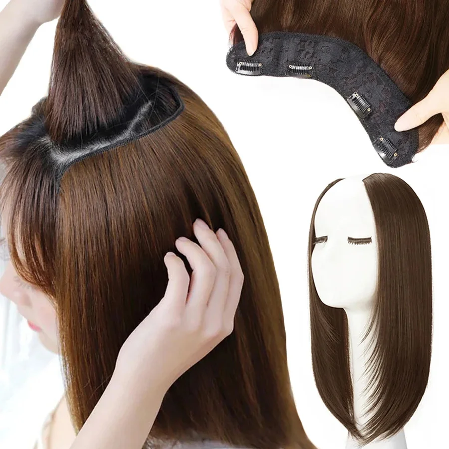 

1 шт. синтетический длинный прямой U-образный парик с половиной головы, женские клипсы, натуральные искусственные парики для наращивания волос, повседневные парики