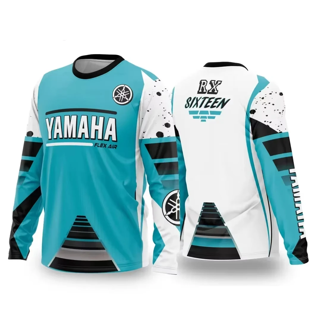 الصيف ياماها الرجال النساء دراجة نارية ركوب دعوى فضفاضة تنفس التجفيف السريع على الطرق الوعرة بدلة سباق بأكمام طويلة تي شيرت رياضي #2