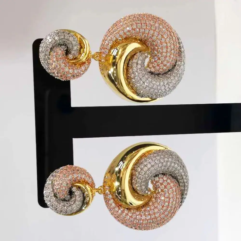 

Missvikki High Quality Round Gold Plate Pendant Earrings For Women Bridal Wedding Party Gorgeous Jewelry Luxury Super Gift