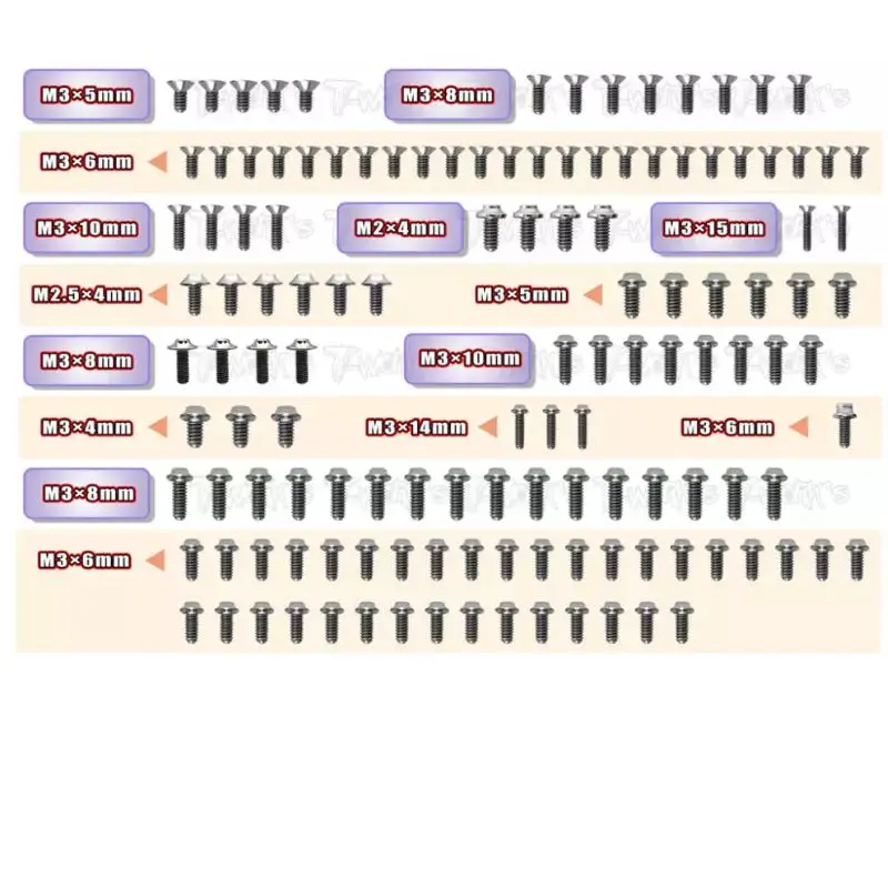 

Original T works TSSU-IF14-2F 65 Titanium Screw set ( UFO Head ) 129 pcs. ( For INFINITY IF14-2F ) Professional Rc part